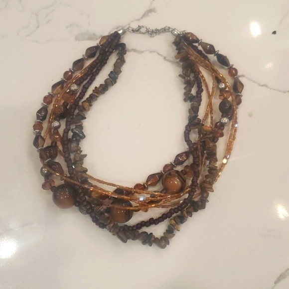 Vintage Tigers Eye Gemstone, Glass and Acrylic Handmade Statement Necklace - Picture 2 of 12